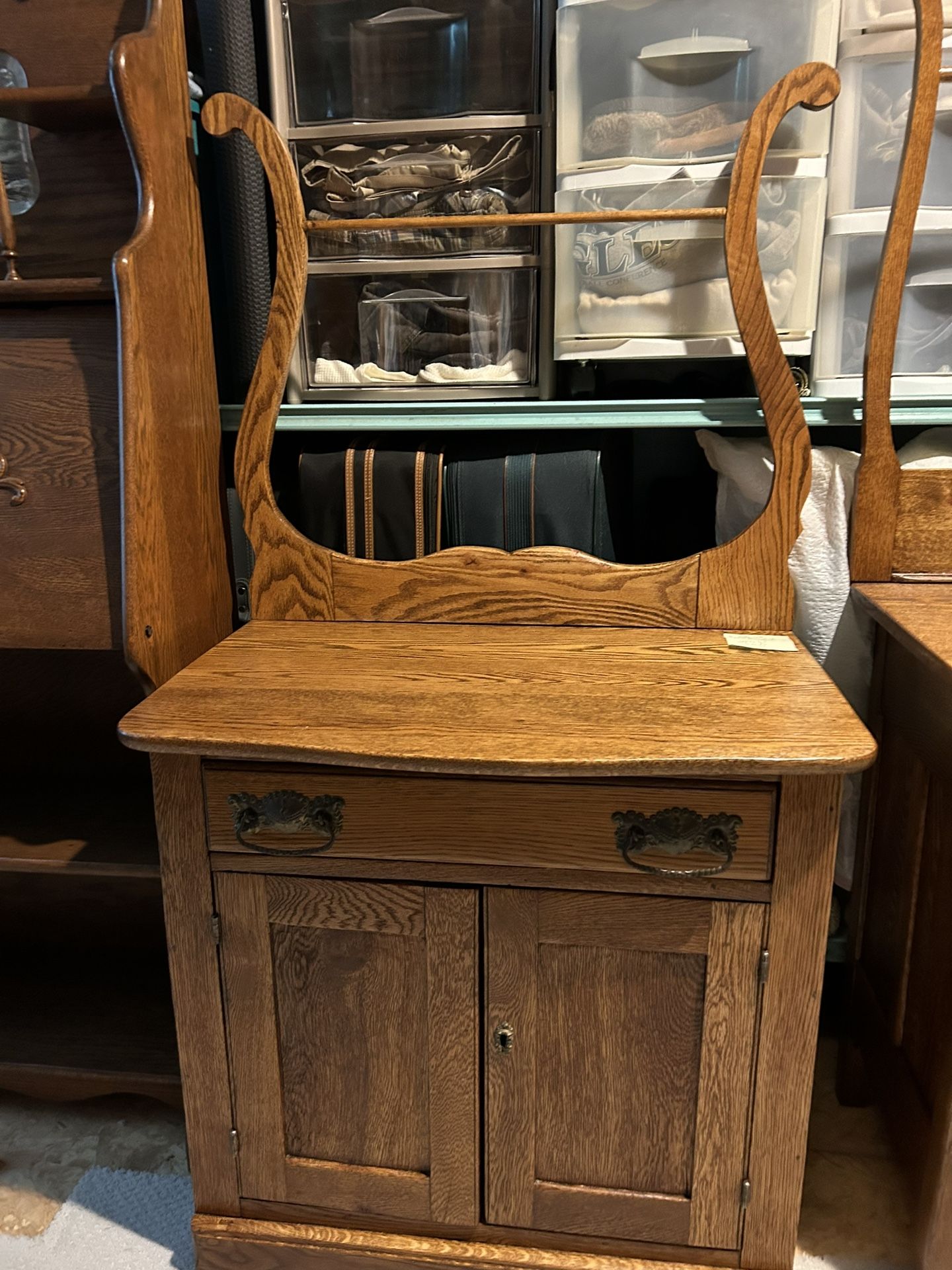 Antique Refinished Oak Washstand w/towelbar