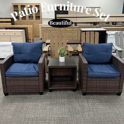 Set of 3 Patio Furniture Set, PE Rattan Wicker Sofa with Washable Cushions and Storage Coffee Table, Tempered Glass Top, Outdoor Conversat