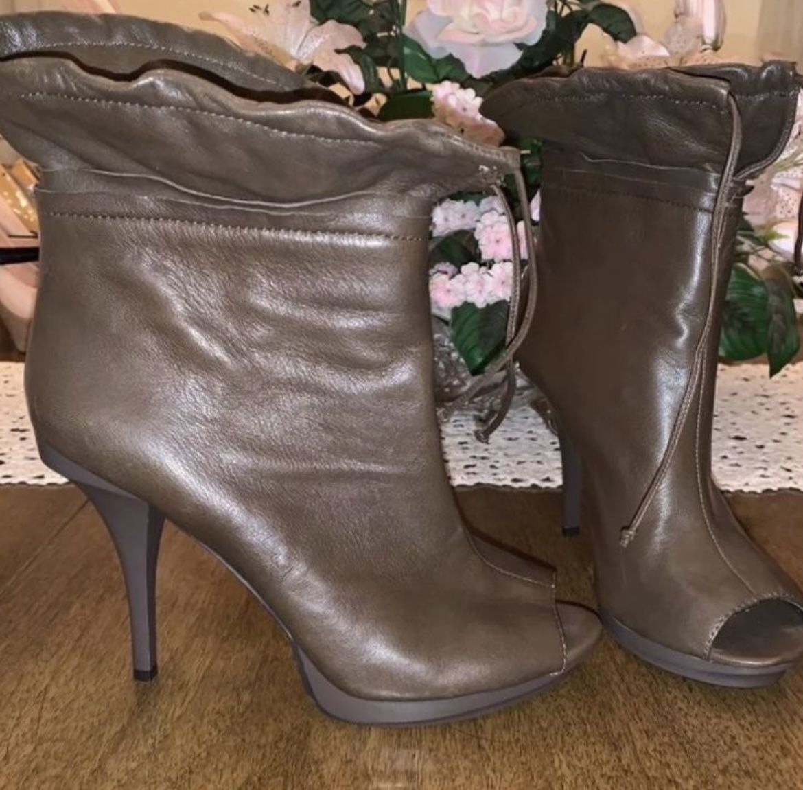 Women’s Brown Heeled Open Toe Boots Shoes