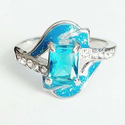 Blue CZ Blue Opal Ring Size 10