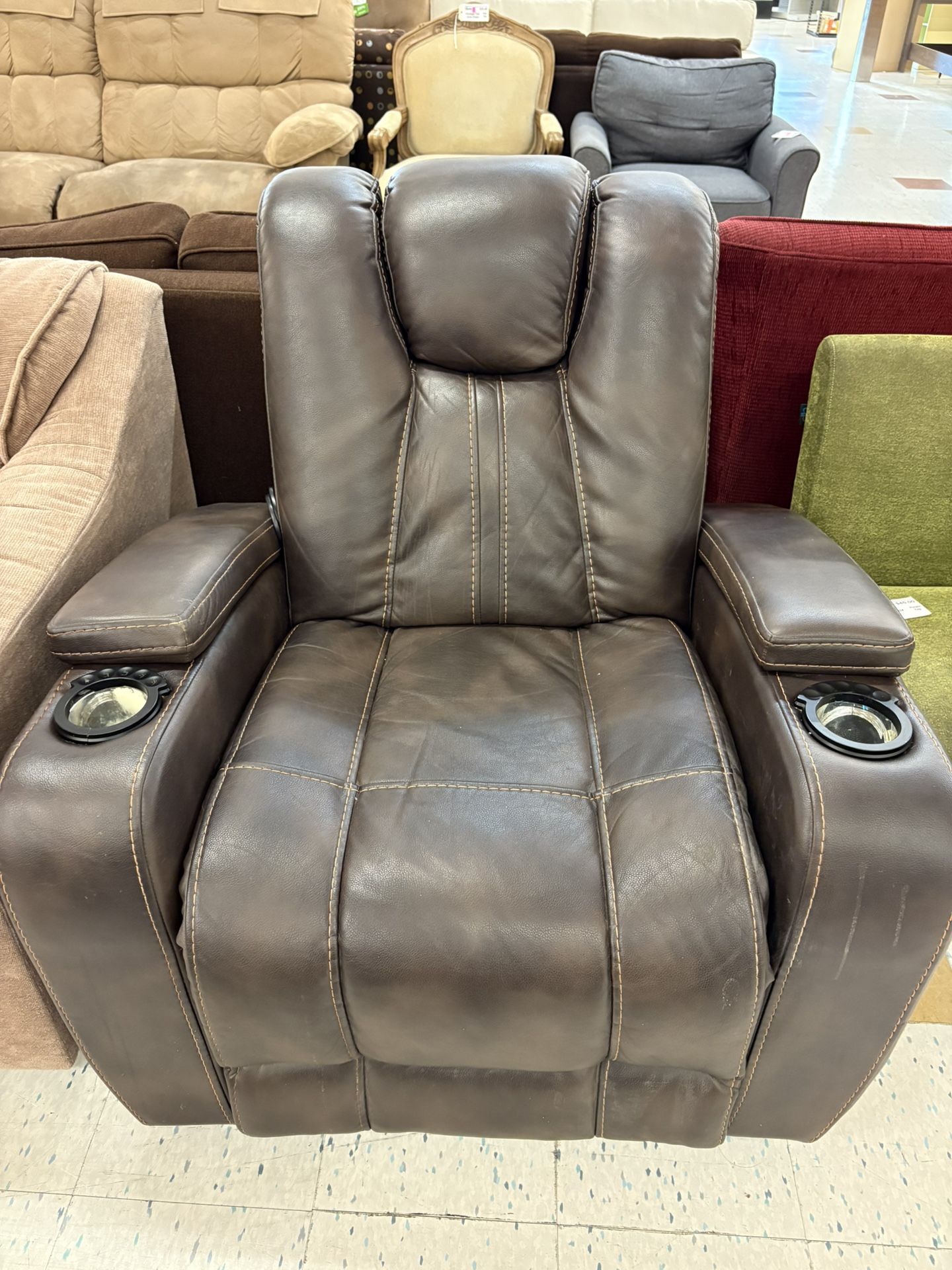 Leather Power Recliner w/Lights And USB Ports