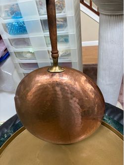 Vintage copper skillet or pan with wooden handle 14”D