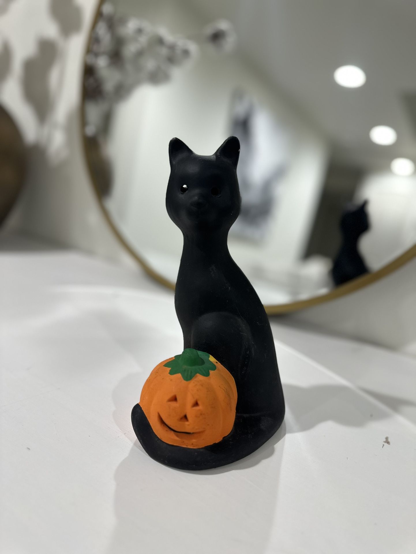 Vintage Black Cat & Jack-O’-Lantern Candle Holder – 11”