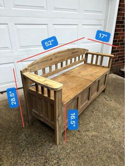 Solid Wood Storage Bench with Armrests, Seat and Storage