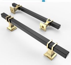Asidrama 10 Pack 5 Inch(128mm) Matte Black and Gold Kitchen Cabinet Handles, Cabinet Pulls Kitchen Cabinet Hardware for Cupboard Drawer Pulls