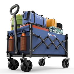 Collapsible Wagon with Wheels, 220 lbs Wagons Carts Foldable, Blue 
