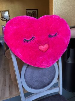 Hot Pink Fluffy Heart Shaped Throw Pillow