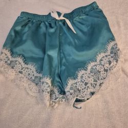 Blue Shorts With Lace Trim, Medium 
