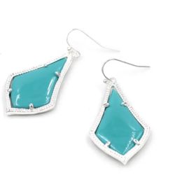 14k white Gold plated Silver Turquoise Teal Aqua Blue Teardrop Dangle earrings