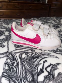 Nike Cortez Kids Sneakers White Pink Velcro Size 13c Little Girls
