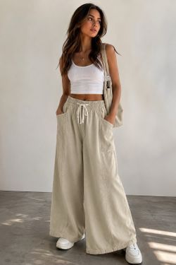 Universal Thread Wide Leg Pull On Pants Beige L NWT
