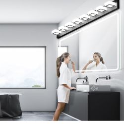 ONLY $55:  52inch Black Vanity Lights 8 Lights Dimmable 5 Color Temperature Acrylic Modern LED