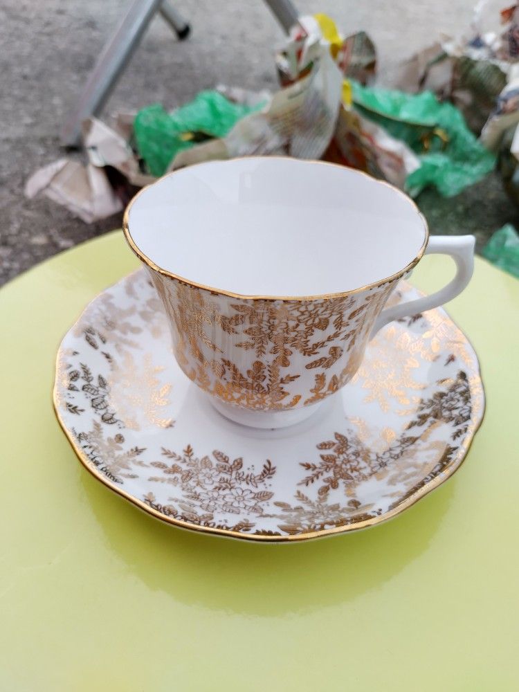 Vintage Royal Vale Bone China Cup & Saucer, White & Gold