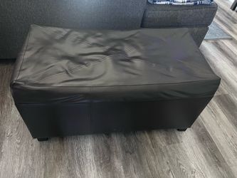 Black Faux Leather Rectangle Ottoman