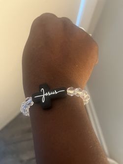 Jesus Cross Bracelet – Clear Crystal Christian Stretch Bracelet