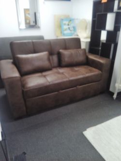 Sleeper Sofa, Brooklyn In Microsuede Fabric  Walnut, QUEEN 