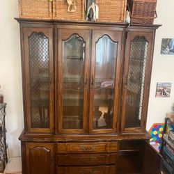 Antique Wood China Hutch Cabinet