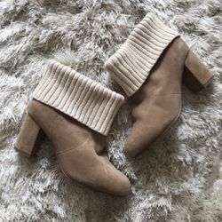 Taupe Cow Suede High Heel Booties