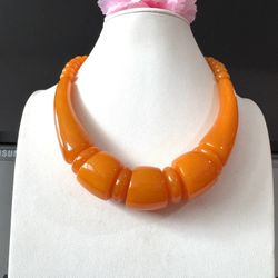 Stunning Vintage style & unique design orange Amber resin handmade necklace 19”inch &94grams