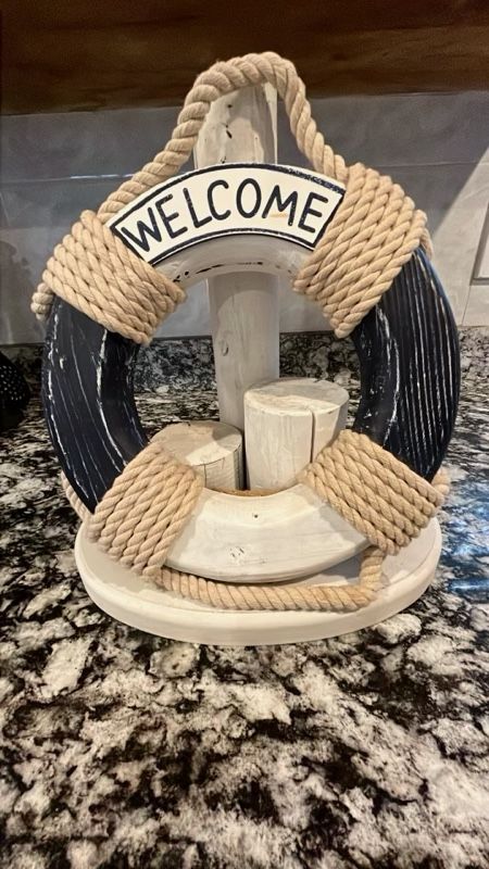 Welcome Life Preserver Wooden Post Heavy Sign