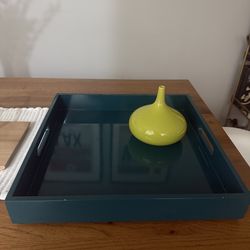 Decorative Lacquer Teal Blue Coffee Table Tray 16 by 16