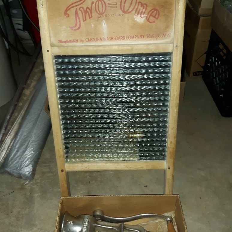 Glass Washboard /Vintage Meat Grinder