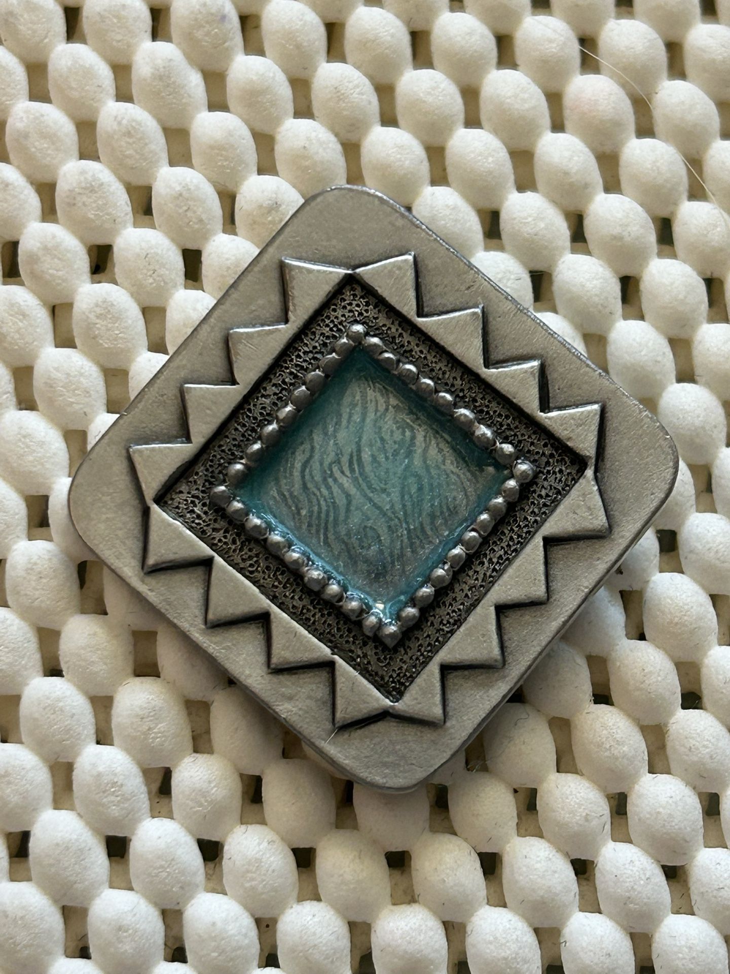 Vintage Esther Fuhrman Turquoise Geometric Pin/Pendant With A Drop Down Loop Signed NWOT