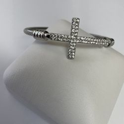 Bangle Cross Bracelet With Rhinestones