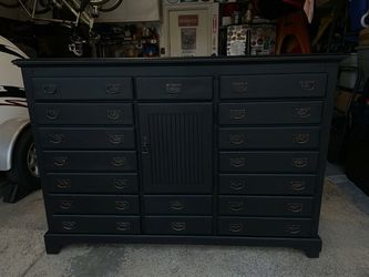 Large Black Antique Wood  Dresser with Cabinet