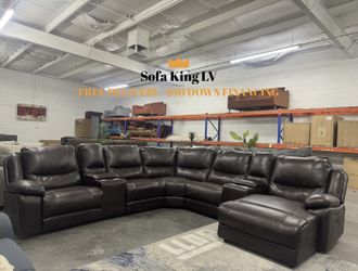 Free Delivery* Like New Brown Faux Leather Sectional Sofa With Dual Recliners!