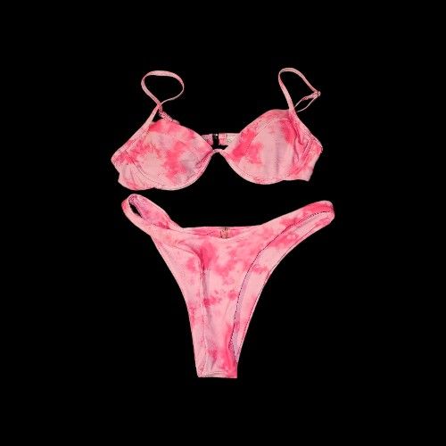 Hot Pink Tie-dyed 2-piece Bikini Swimsuit Set 
