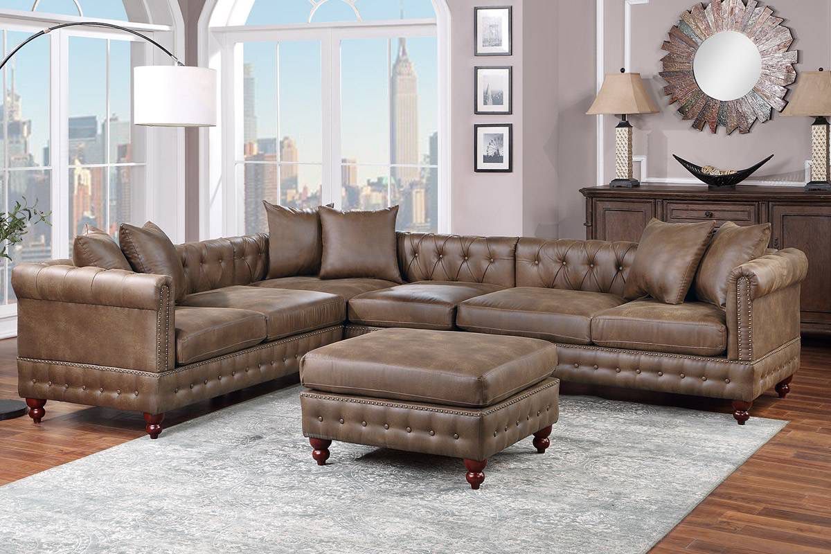 Brown Sectional Sofa With Ottoman (Free Delivery)