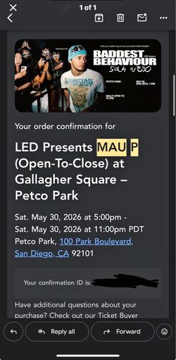 Mau P petco park 2 tix