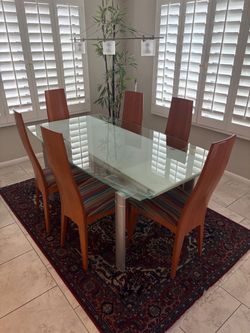 Glass Top Dining Table with 6 Chairs