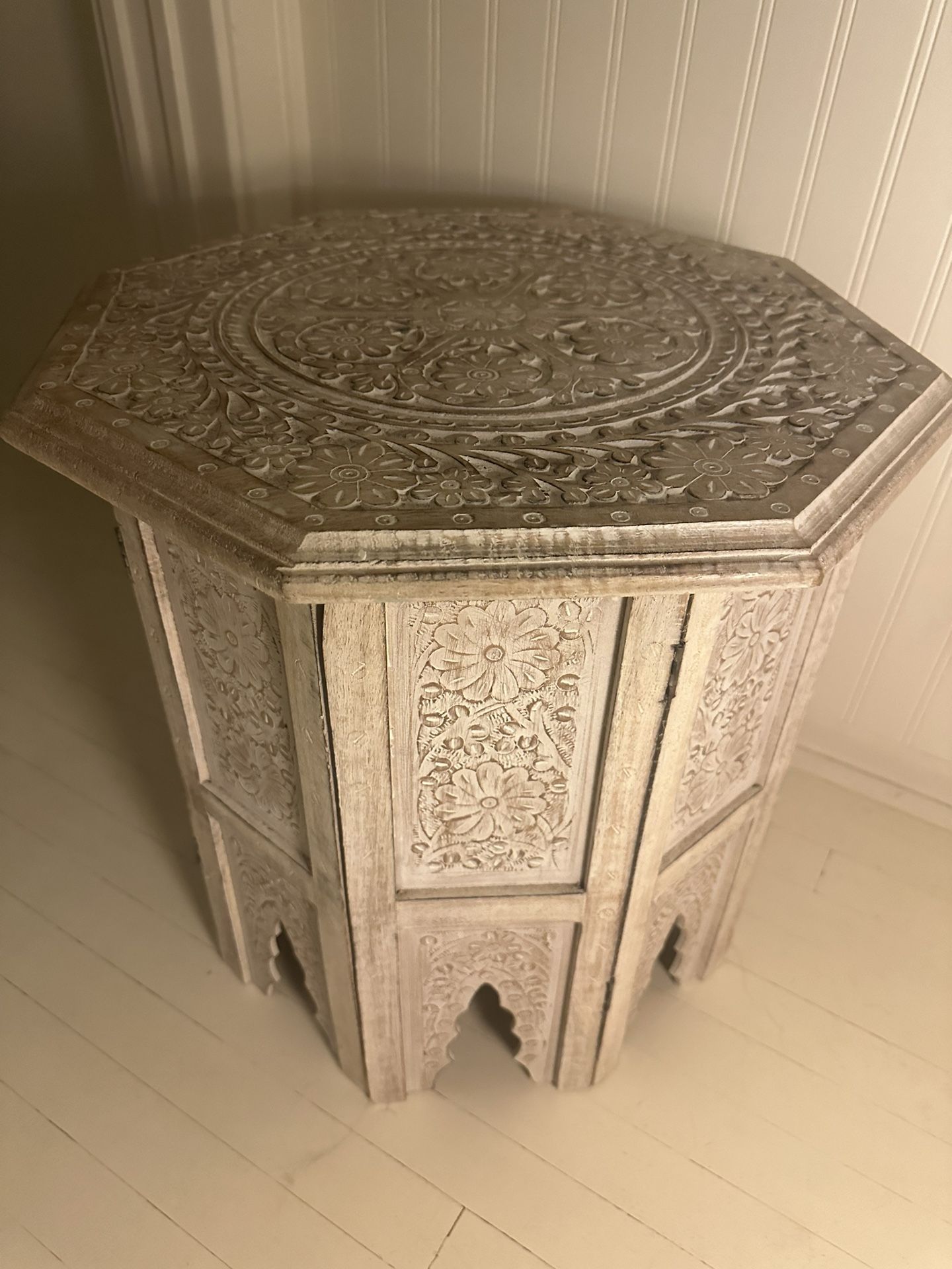 Hand Carved Indian Side Table 18” By 18” 