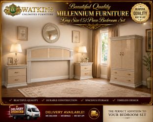 🌟 Beautiful Millennium Furniture King Size (5) Piece Bedroom Set – Excellent Condition! 🌟