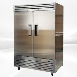 NSF Reach In Two Door Refrigerator Stainless Steel Interior 54 Inches Length 