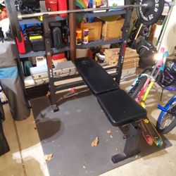 Weight Bench with 45lb bar and 5 lb clamps