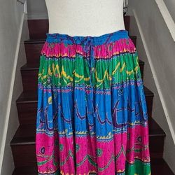 Women's Colorful Print Maxi Skirt Large Boho Festival Gypsy Summer