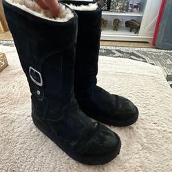 Ugg Style # 5132 Black Tall Boots Size 6 Sheepskin Winter 