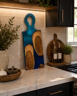 Blue Resin & Teak Charcuterie Board | Handmade Serving Board | Epoxy Cheese Board | Coastal Kitchen Decor | Housewarming Gift