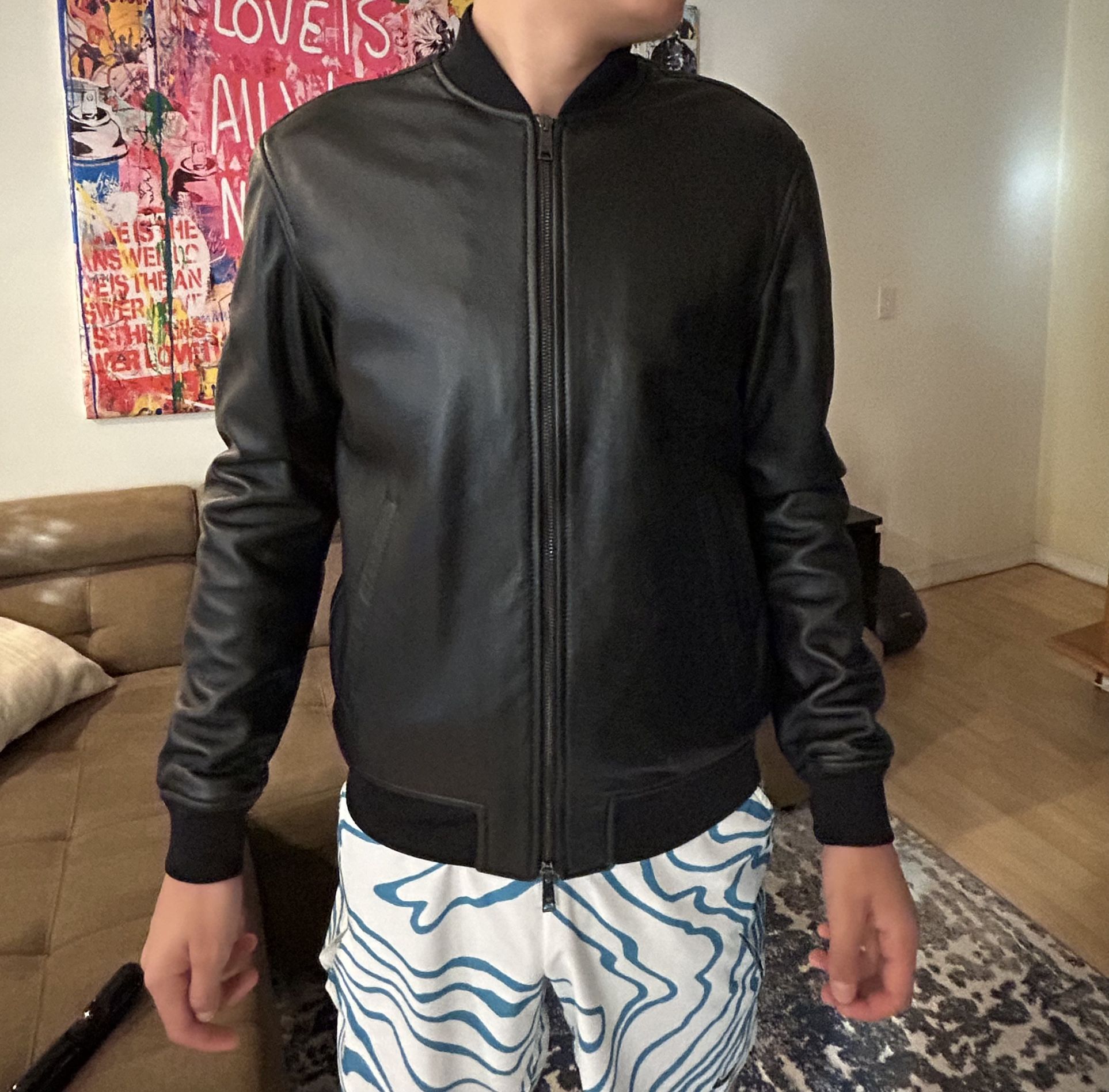 Emporio Armani Leather Bomber Jacket Men’s Size 46 Made In Italy