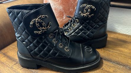 Chanel 21A Quilted Gold CC Chain Combat Boots