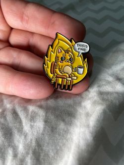 This is fine funny enamel pin cat meme