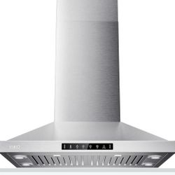 Island Range Hood 30 Inch, 390 CFM kitchen Hood with Dual-Sided Touch/Gesture/Remote Control, Ceiling Mount, Convertible Ducted/Ductless, 3-Speed Fan,