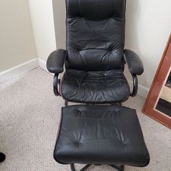 Leather Swivel And Reclining Computer Desk Chair Lounge Chair Gamming Chair With Matching Ottoman

