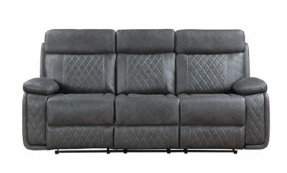 GREY FAUX LEATHER MANUAL RECLINE SOFA SET