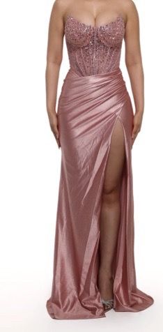 Radiant Pink Gown with Asymmetrical Beading and Shimmering Waist Detail