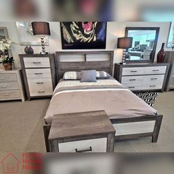 5 Pieces Gray Color King  & Queen Bed Set