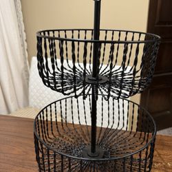 Cesta De Frutas De Alambre De Hierro De Dos Niveles 